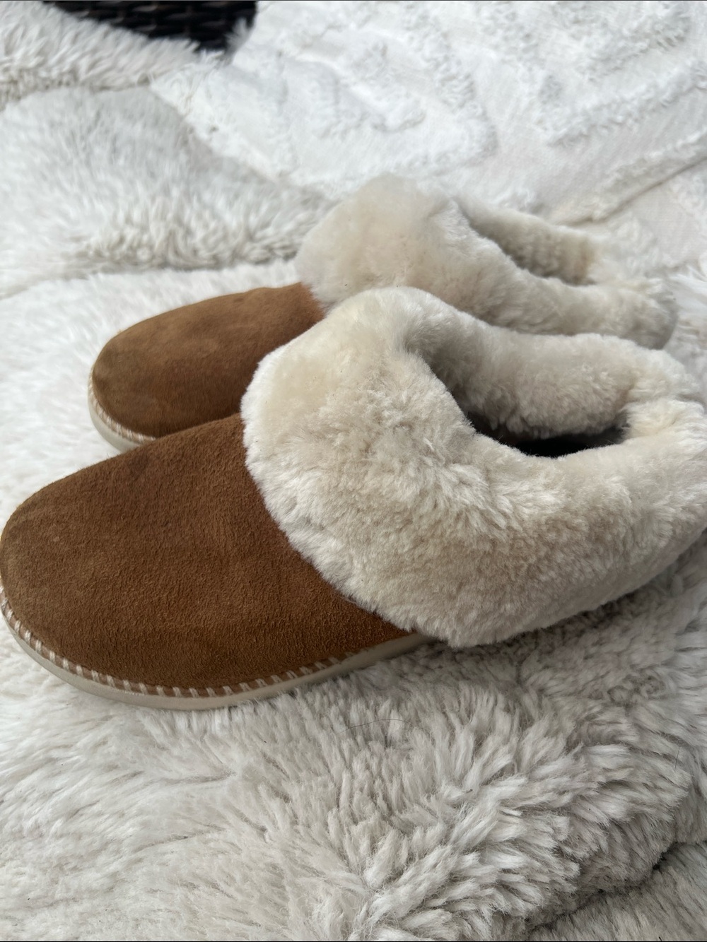 OluKai Women's Chestnut and Cream Shearling Slippers - Picture 7 of 13